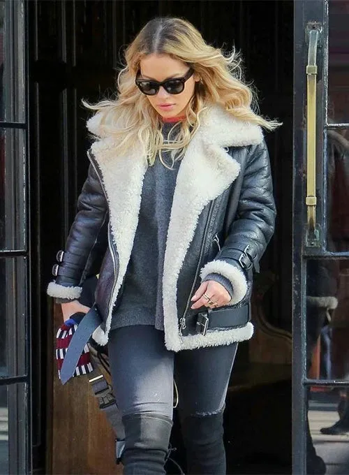 RITA ORA LEATHER JACKET REAL LEATHER AND FAUX FUR JACKET