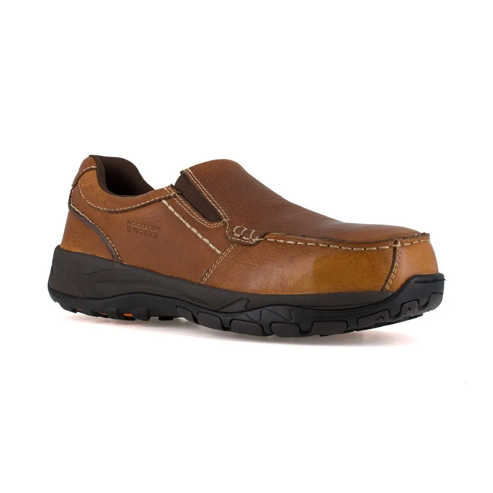 Rockport Work Slip-on Men's Composite Toe Shoe's Extreme Light Rk6748 In Brown