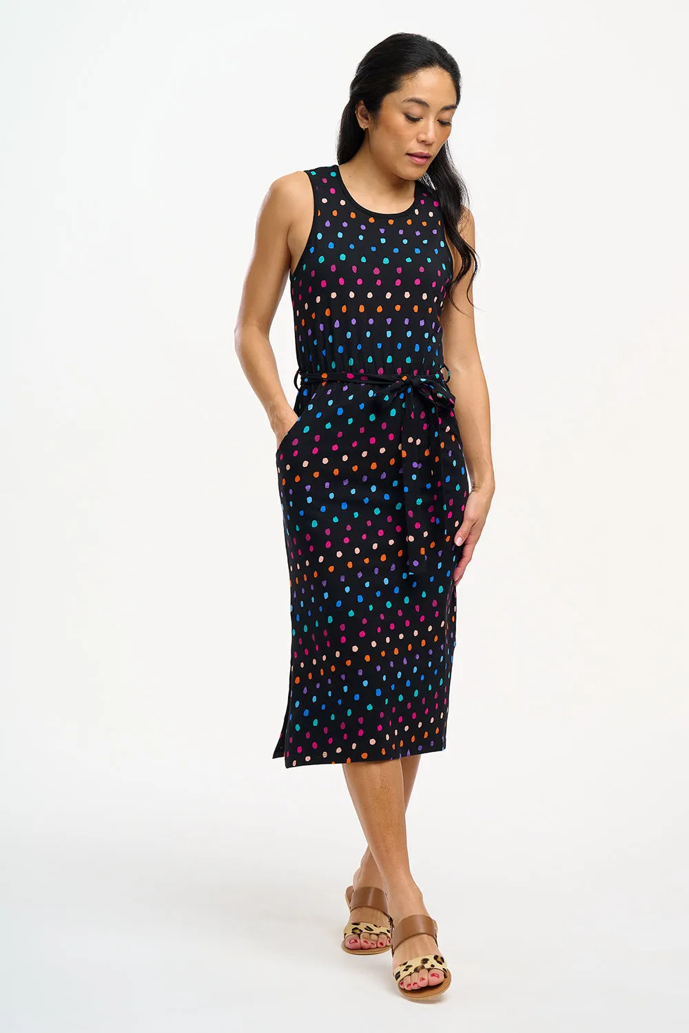 Rory Jersey Midi Dress - Black, Rainbow Painterly Spot