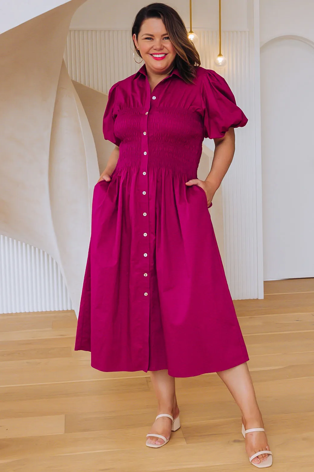 Samantha Midi Dress Magenta