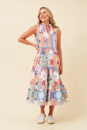 SERENITY ABSTRACT PRINT TIERED DRESS