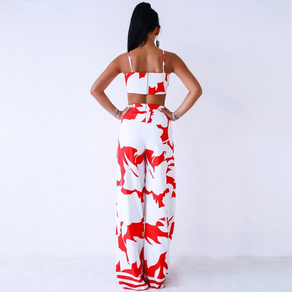 Sexy sleeveless  backless hollow out print   jumpsuit