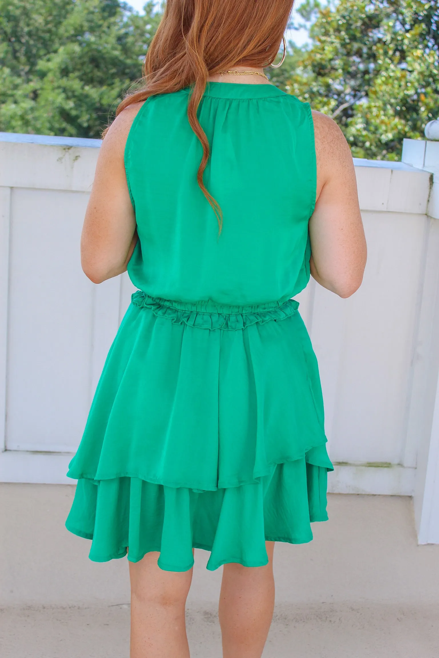Sharon Button Down Ruffle Dress- Kelly Green