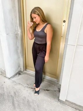 Smocked Scoop Neck Cropped Tank