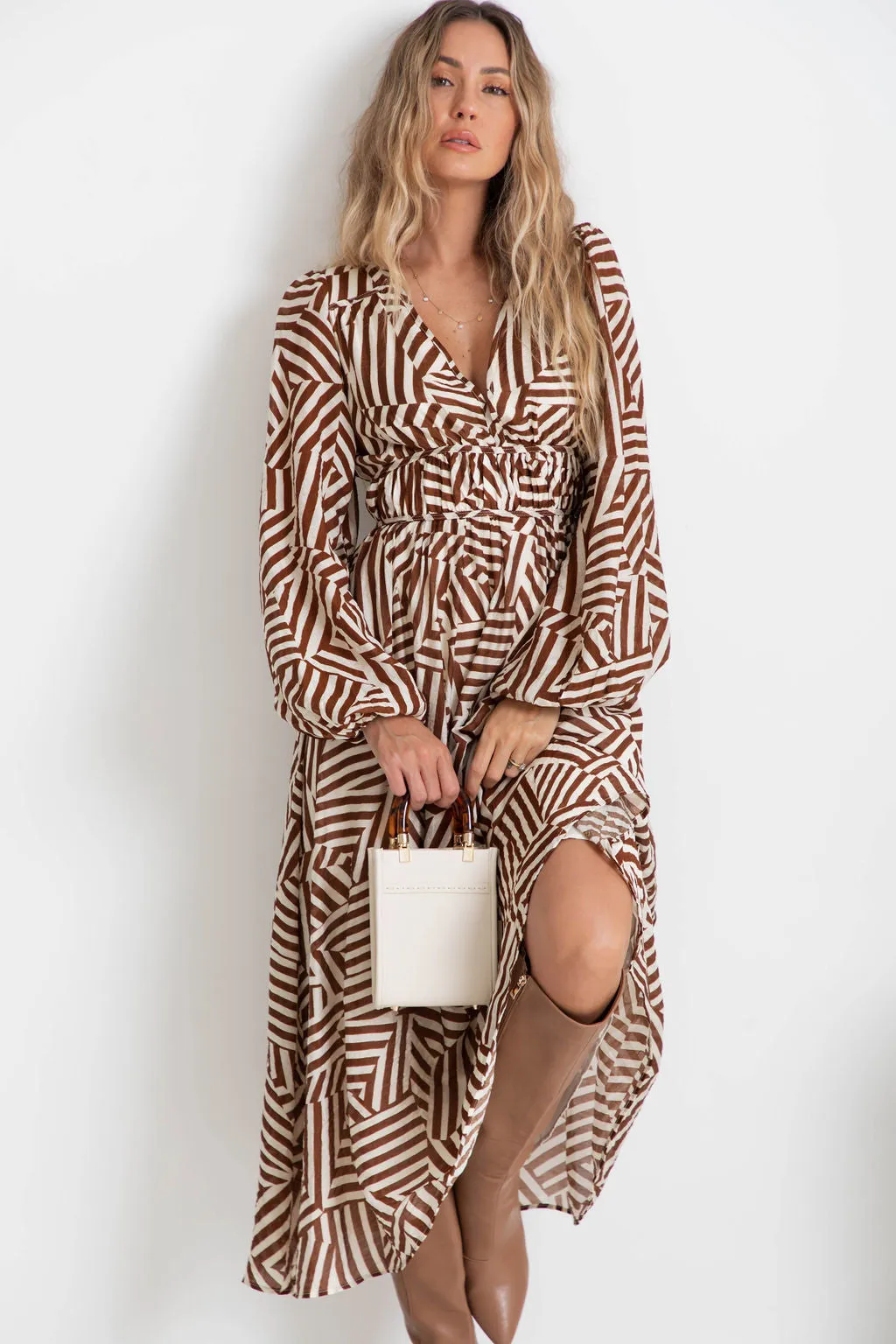 Solana Midi Dress - Abstract Choc Print