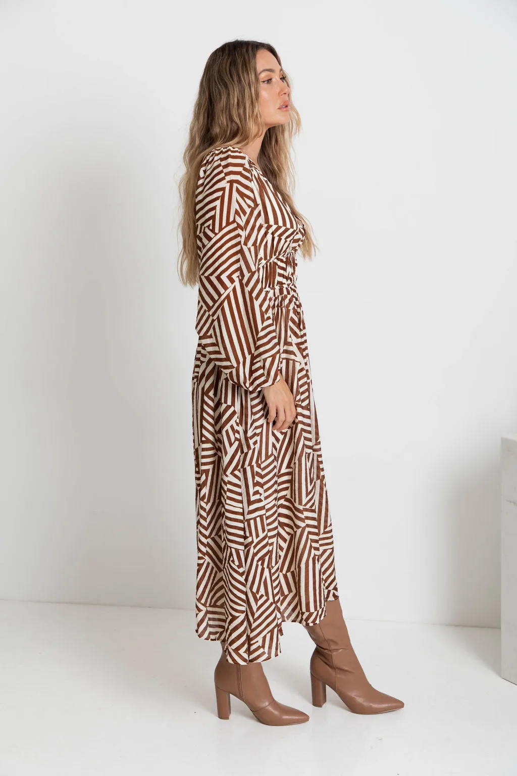 Solana Midi Dress - Abstract Choc Print