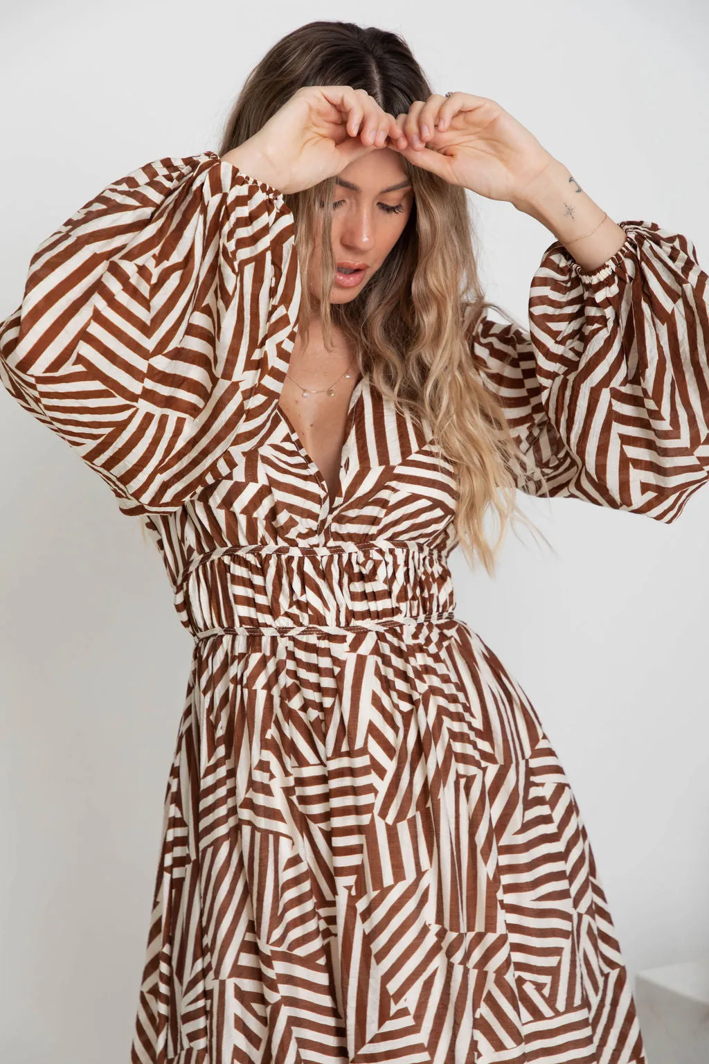 Solana Midi Dress - Abstract Choc Print