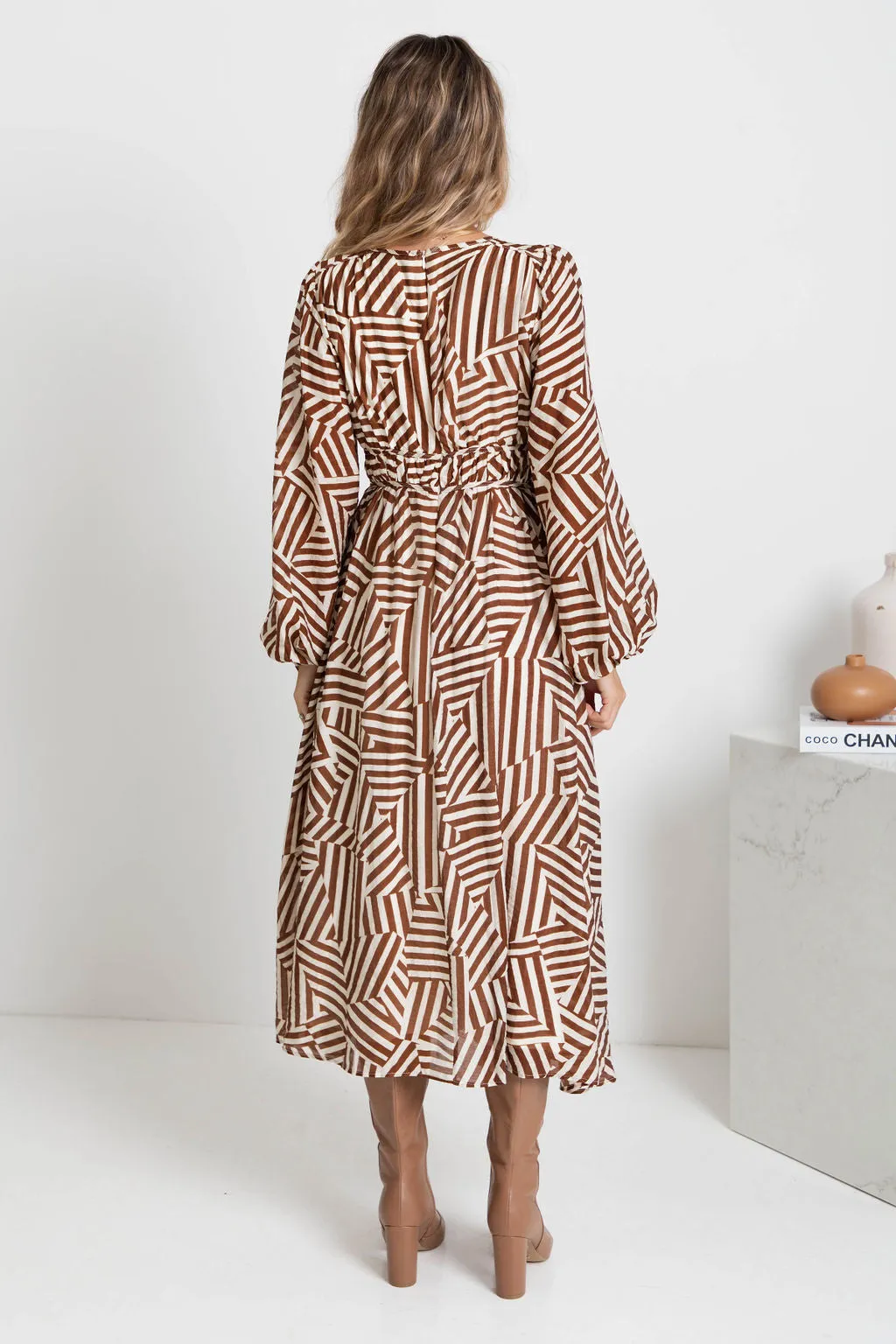 Solana Midi Dress - Abstract Choc Print