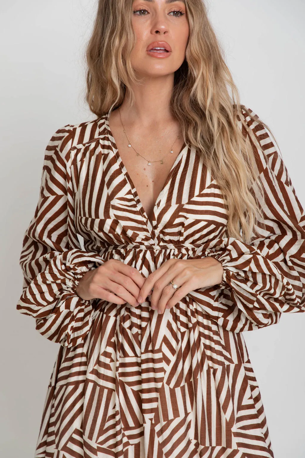 Solana Midi Dress - Abstract Choc Print