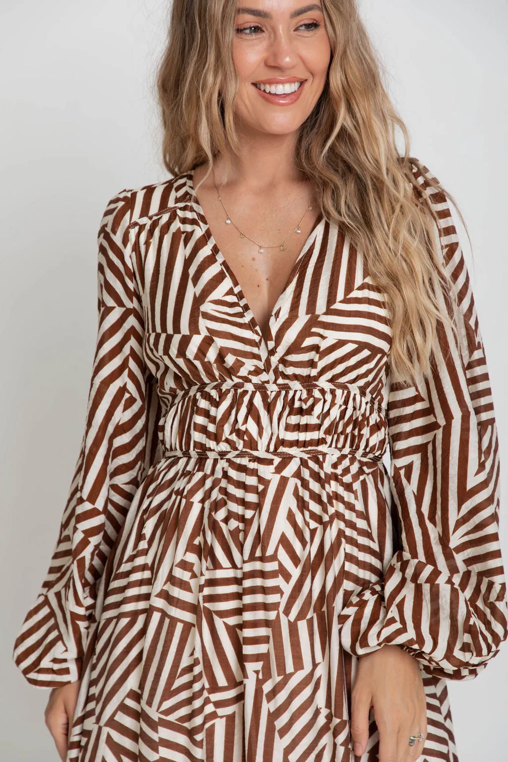 Solana Midi Dress - Abstract Choc Print