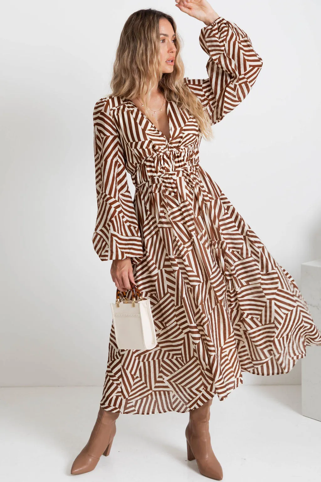 Solana Midi Dress - Abstract Choc Print