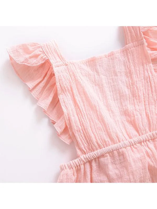 Solid Color Romper Backless Strapped Sleeveless Bodysuit for Baby Girls