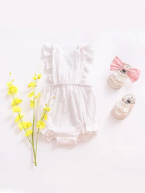 Solid Color Romper Backless Strapped Sleeveless Bodysuit for Baby Girls