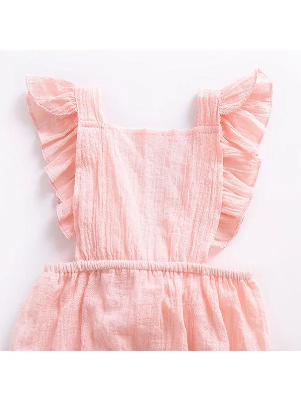 Solid Color Romper Backless Strapped Sleeveless Bodysuit for Baby Girls