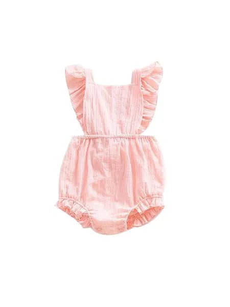 Solid Color Romper Backless Strapped Sleeveless Bodysuit for Baby Girls