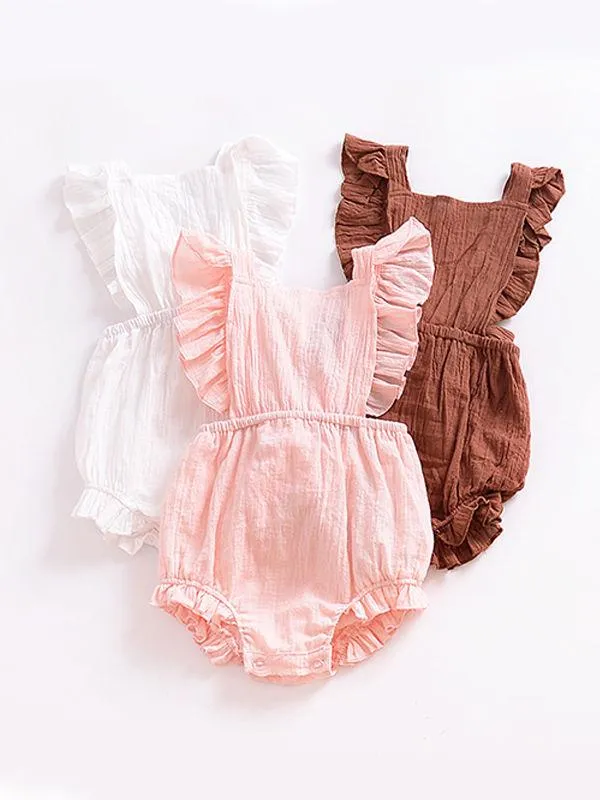 Solid Color Romper Backless Strapped Sleeveless Bodysuit for Baby Girls