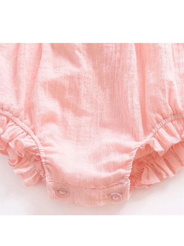 Solid Color Romper Backless Strapped Sleeveless Bodysuit for Baby Girls