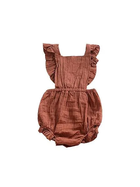 Solid Color Romper Backless Strapped Sleeveless Bodysuit for Baby Girls