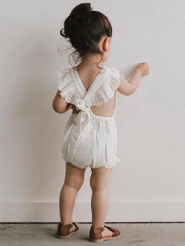Solid Color Romper Backless Strapped Sleeveless Bodysuit for Baby Girls