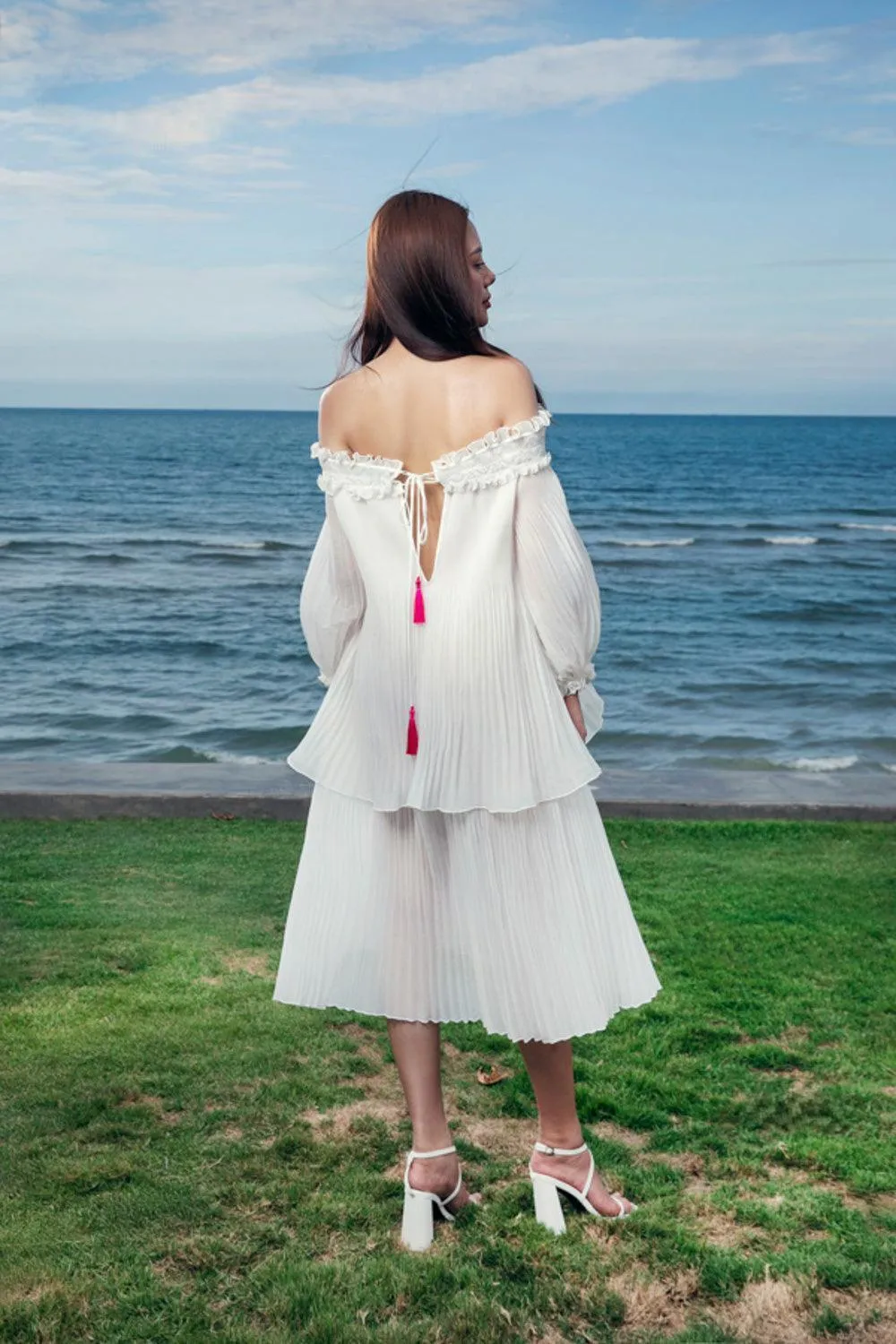 Sophia A-line Off-Shoulder Organza Midi Dress