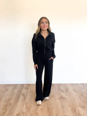 Spanx AirEssentials Wide Leg Long Sleeve Jumpsuit in Black