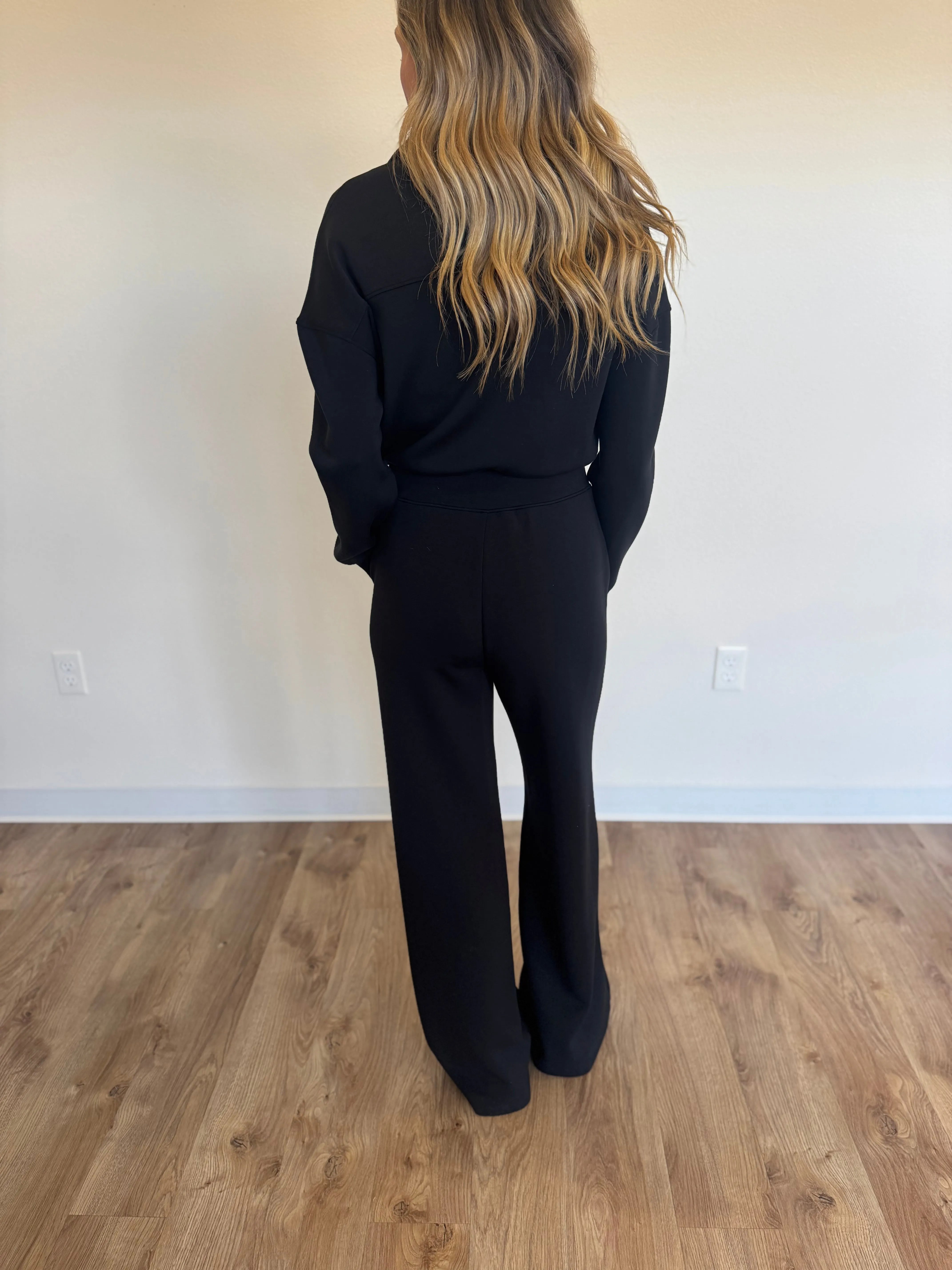 Spanx AirEssentials Wide Leg Long Sleeve Jumpsuit in Black