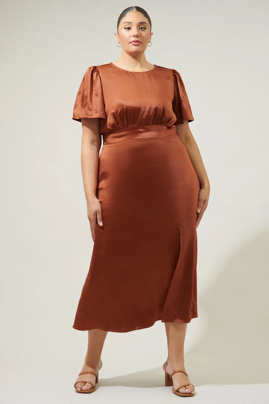 Spice Satin Bloom Midi Dress Curve