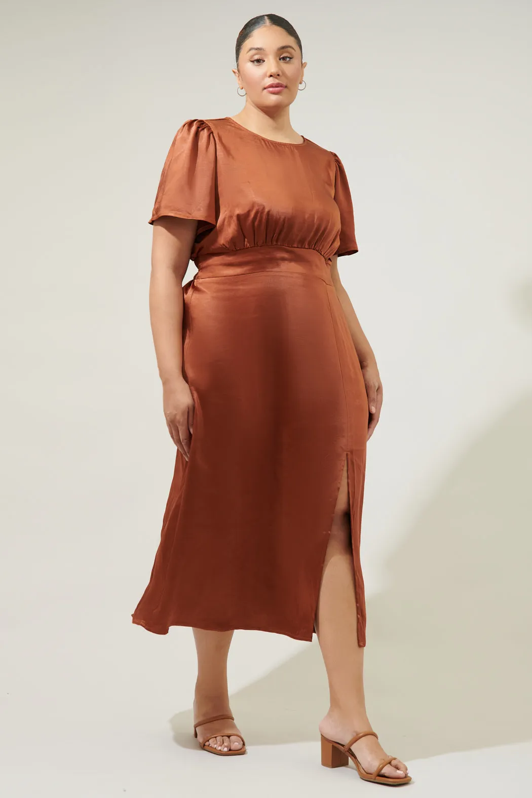 Spice Satin Bloom Midi Dress Curve
