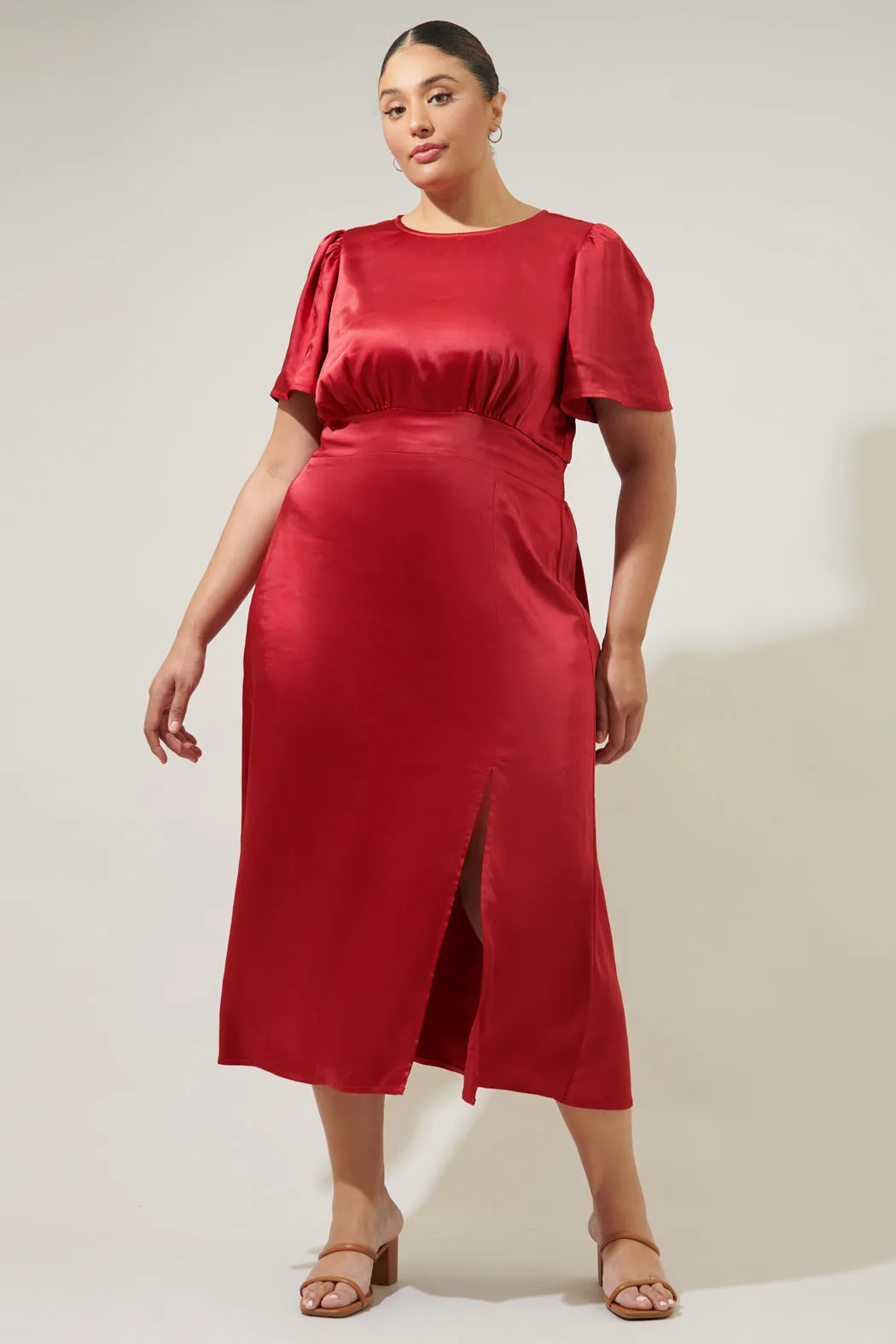 Spice Satin Bloom Midi Dress Curve