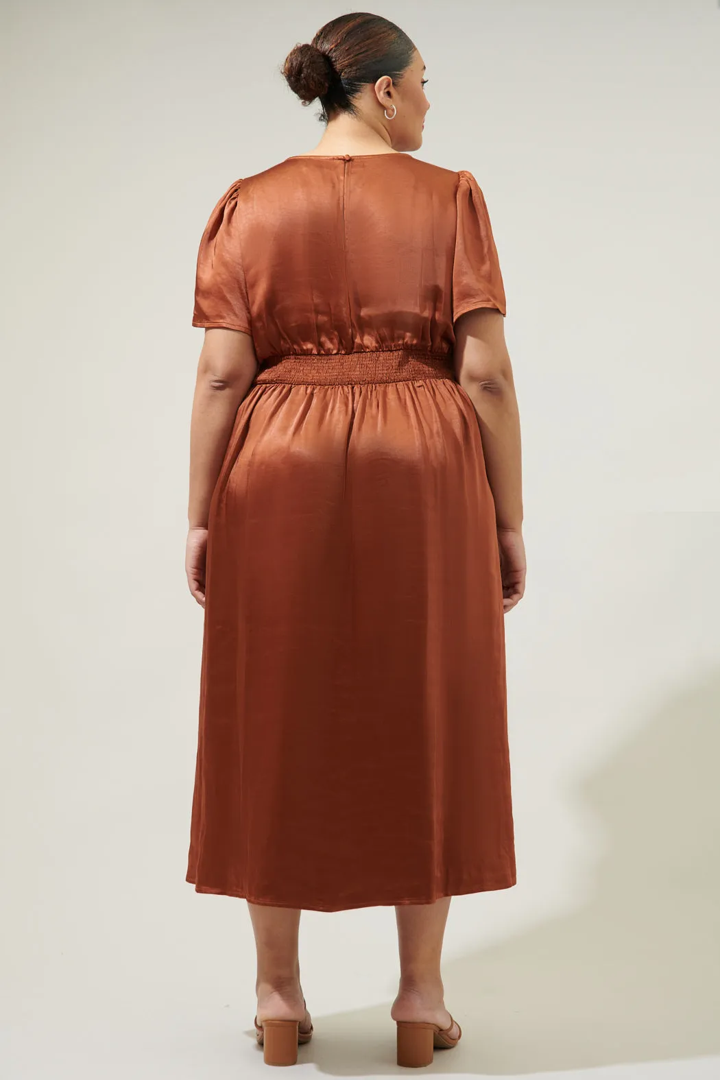 Spice Satin Bloom Midi Dress Curve