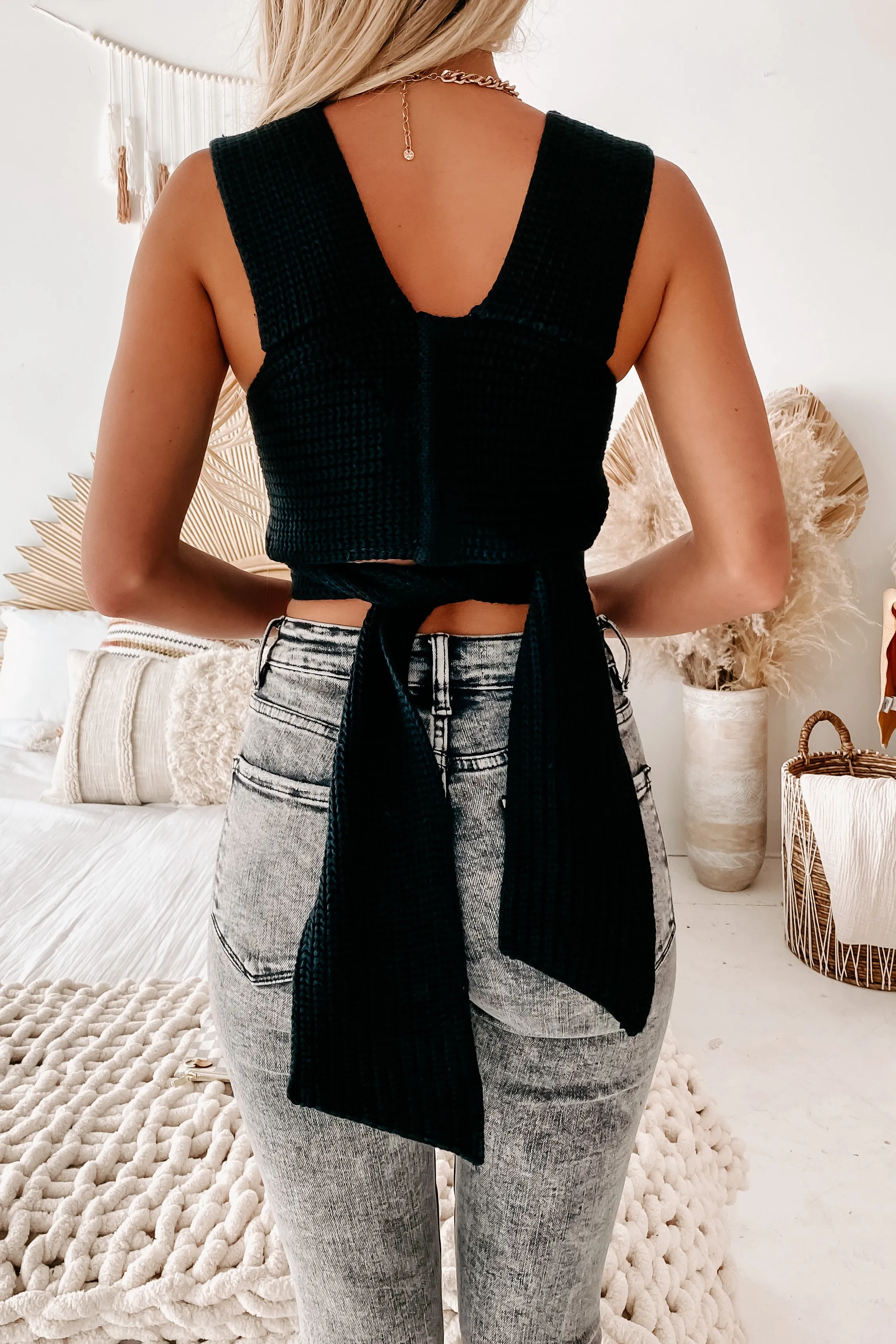 Strappy Hour Sweater Knit Wrap Top (Black)