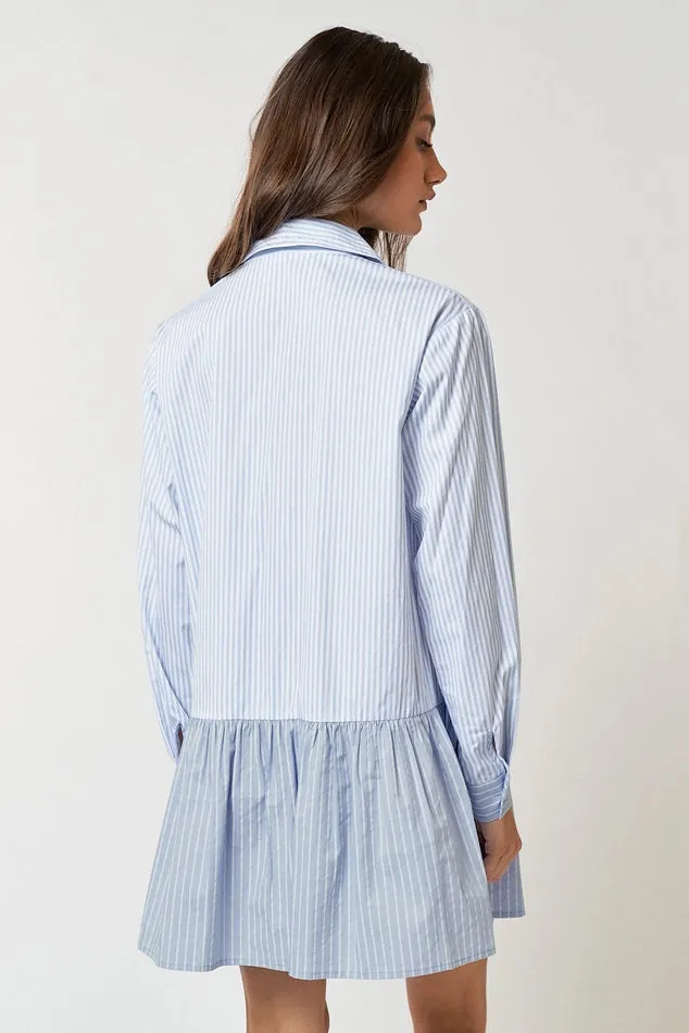 Stripe Button Up Collared Mini Shirt Dress