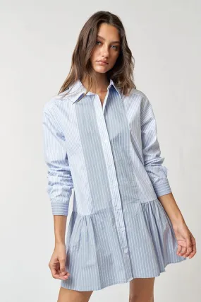 Stripe Button Up Collared Mini Shirt Dress