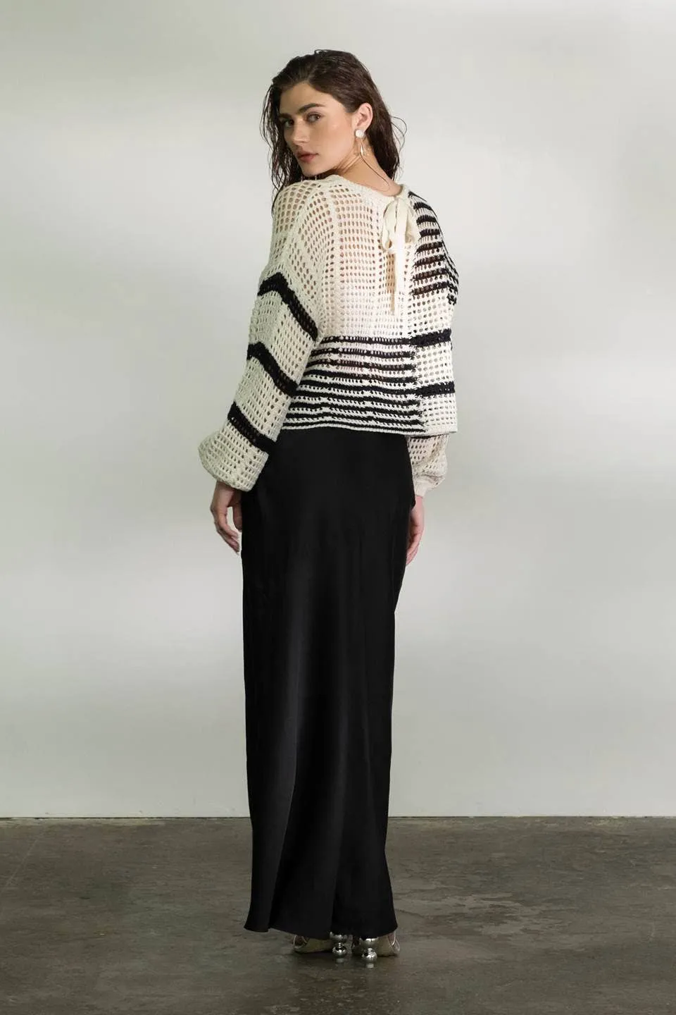 Stripe Crochet Knit Sweater