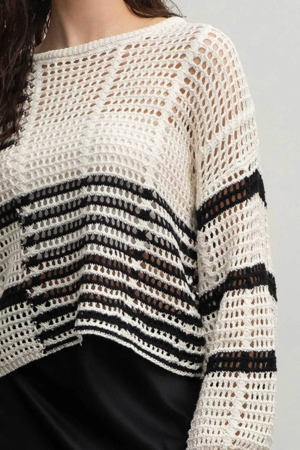Stripe Crochet Knit Sweater