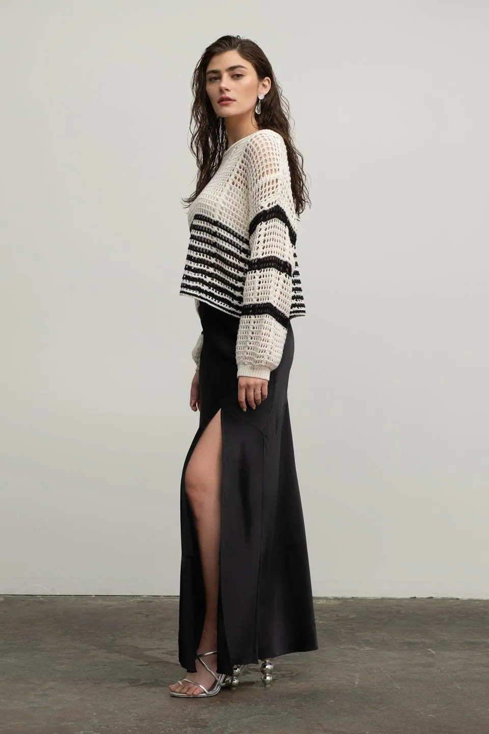 Stripe Crochet Knit Sweater