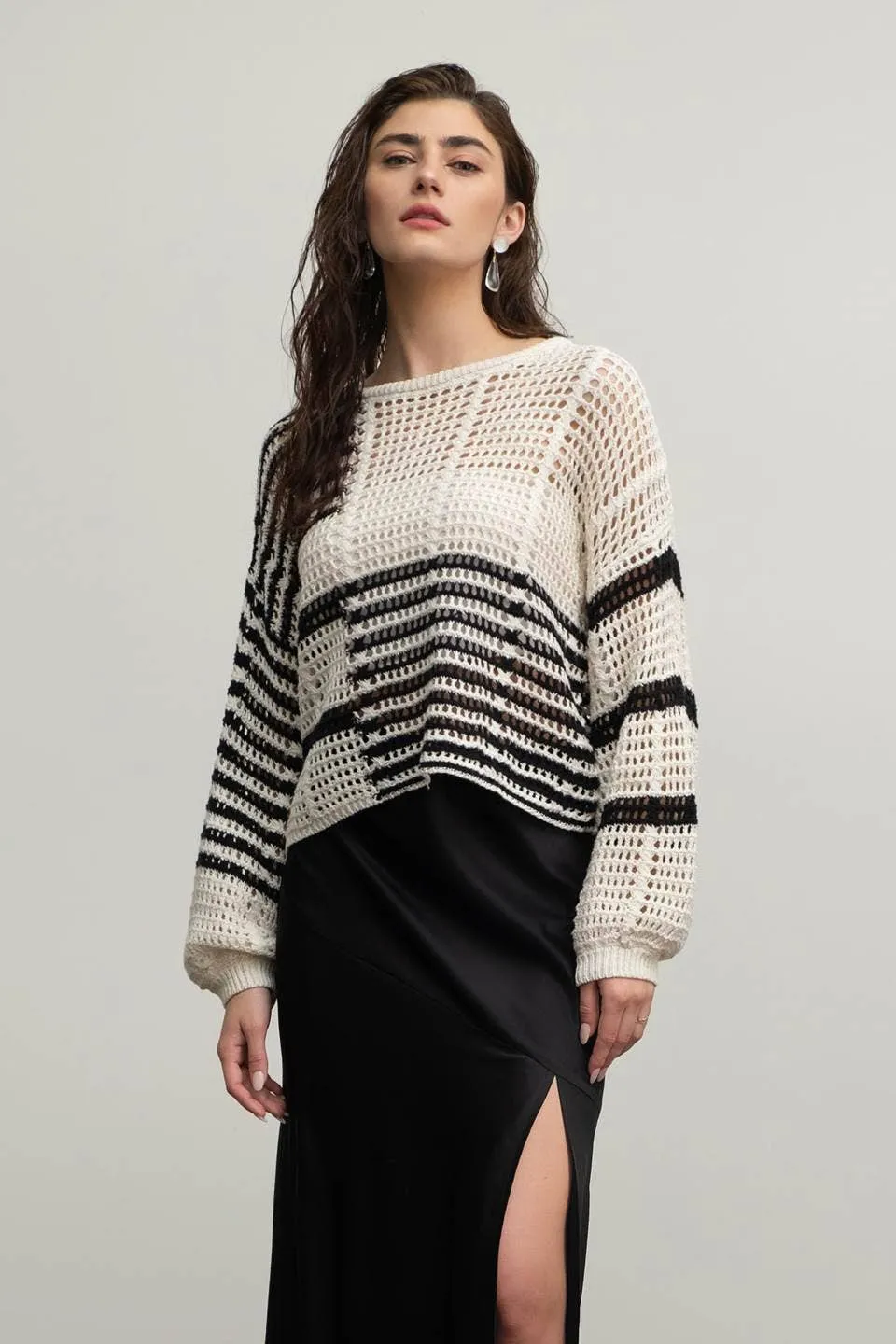 Stripe Crochet Knit Sweater