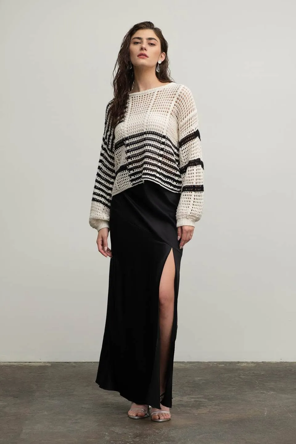 Stripe Crochet Knit Sweater