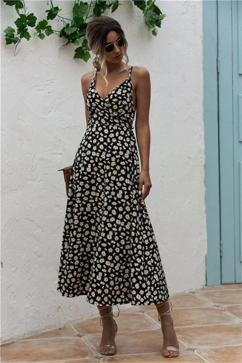 Summer Sleeveless Printed Midi Daisy Dress