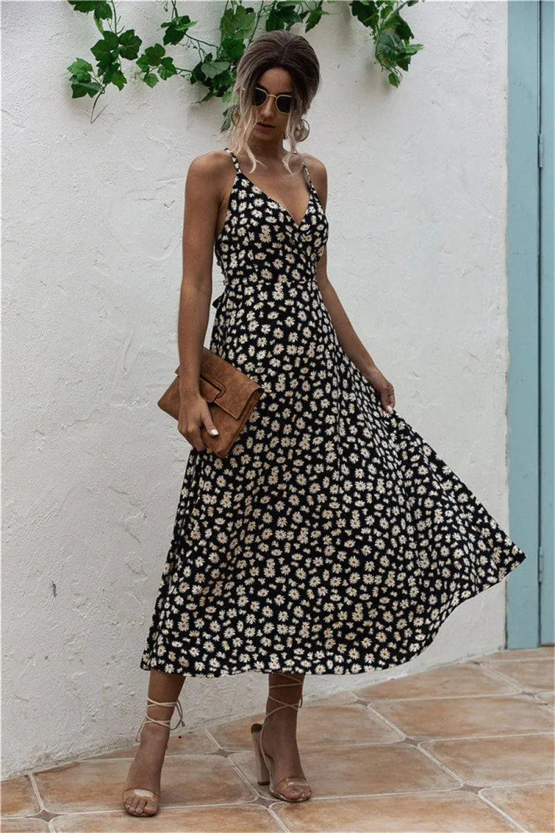 Summer Sleeveless Printed Midi Daisy Dress