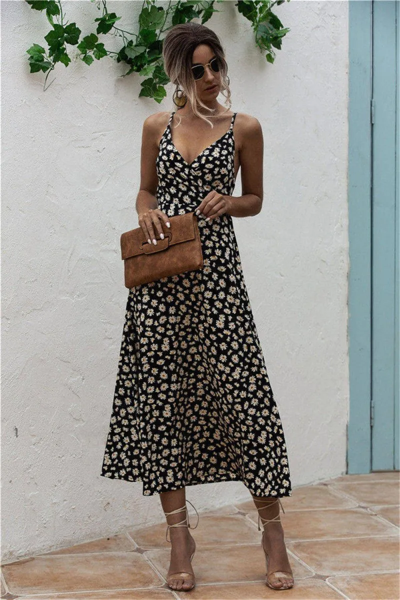 Summer Sleeveless Printed Midi Daisy Dress