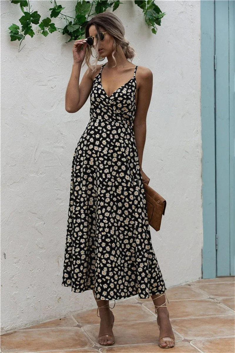Summer Sleeveless Printed Midi Daisy Dress