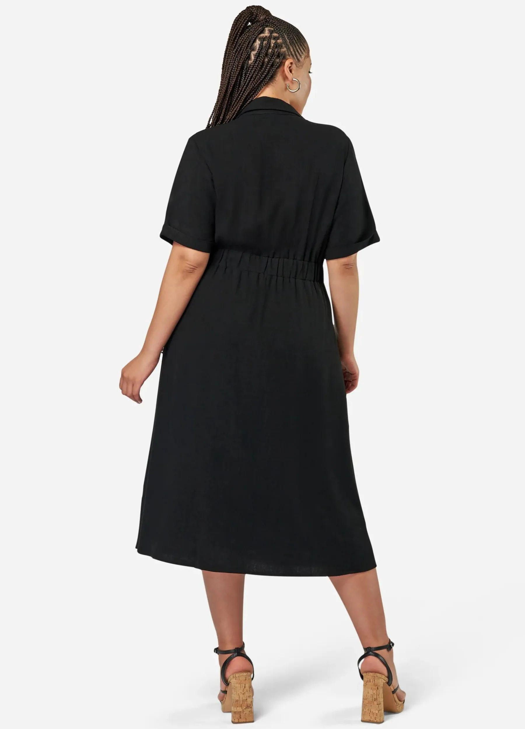 Sunday in the City - Short Sleeve Gone Rogue Midi Shirt Dress - Black