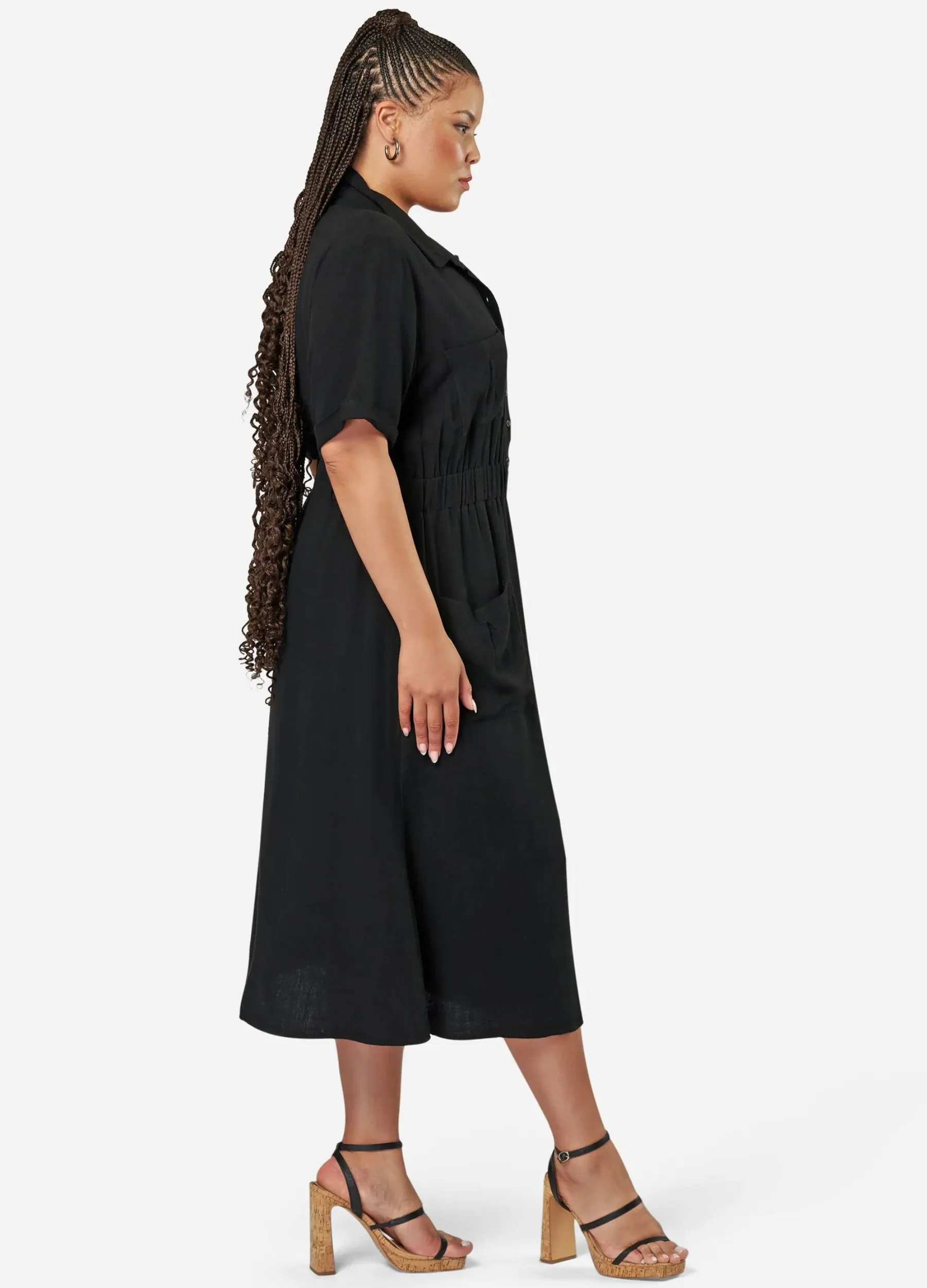 Sunday in the City - Short Sleeve Gone Rogue Midi Shirt Dress - Black