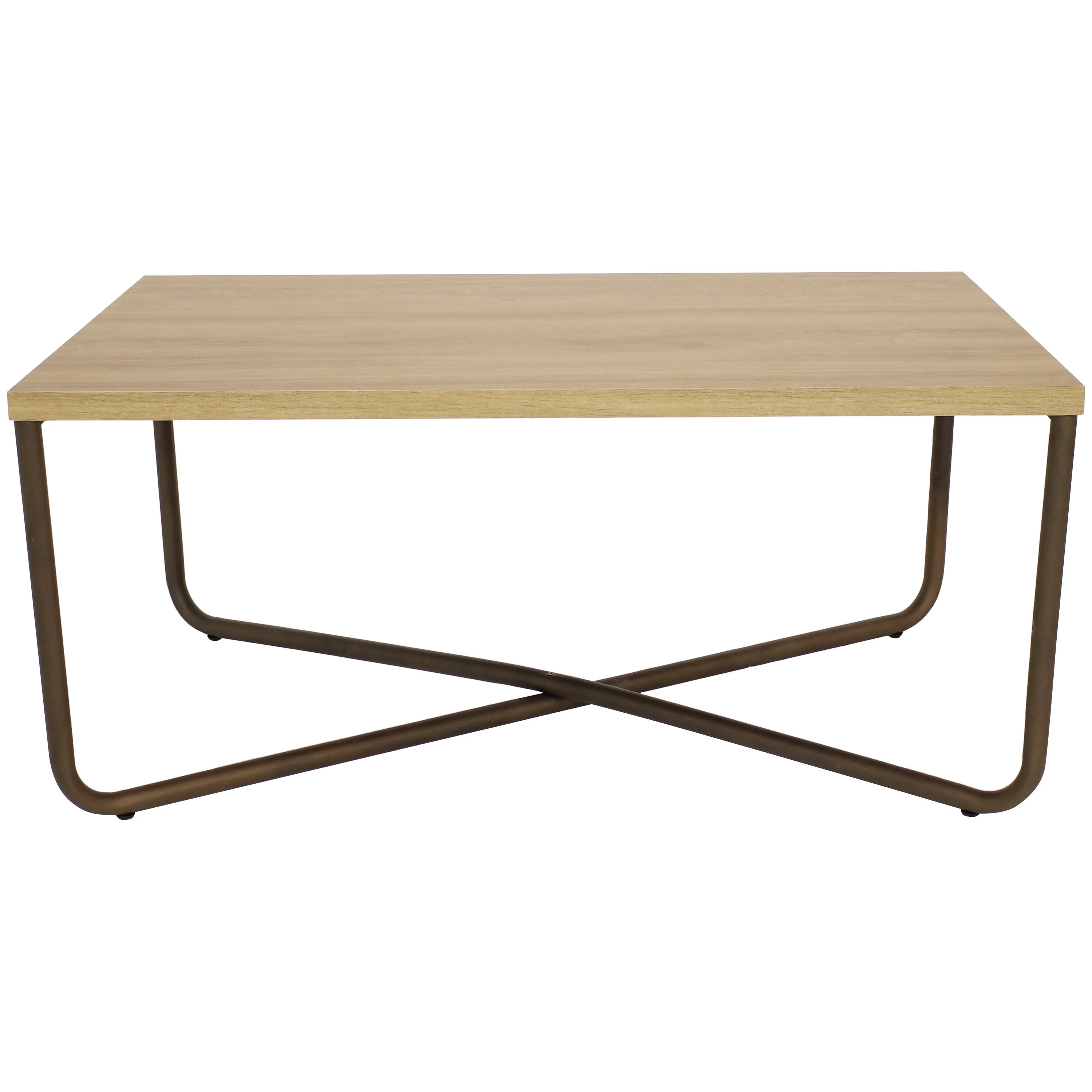 Sunnydaze Industrial Coffee Table with Cross Legs - Brown