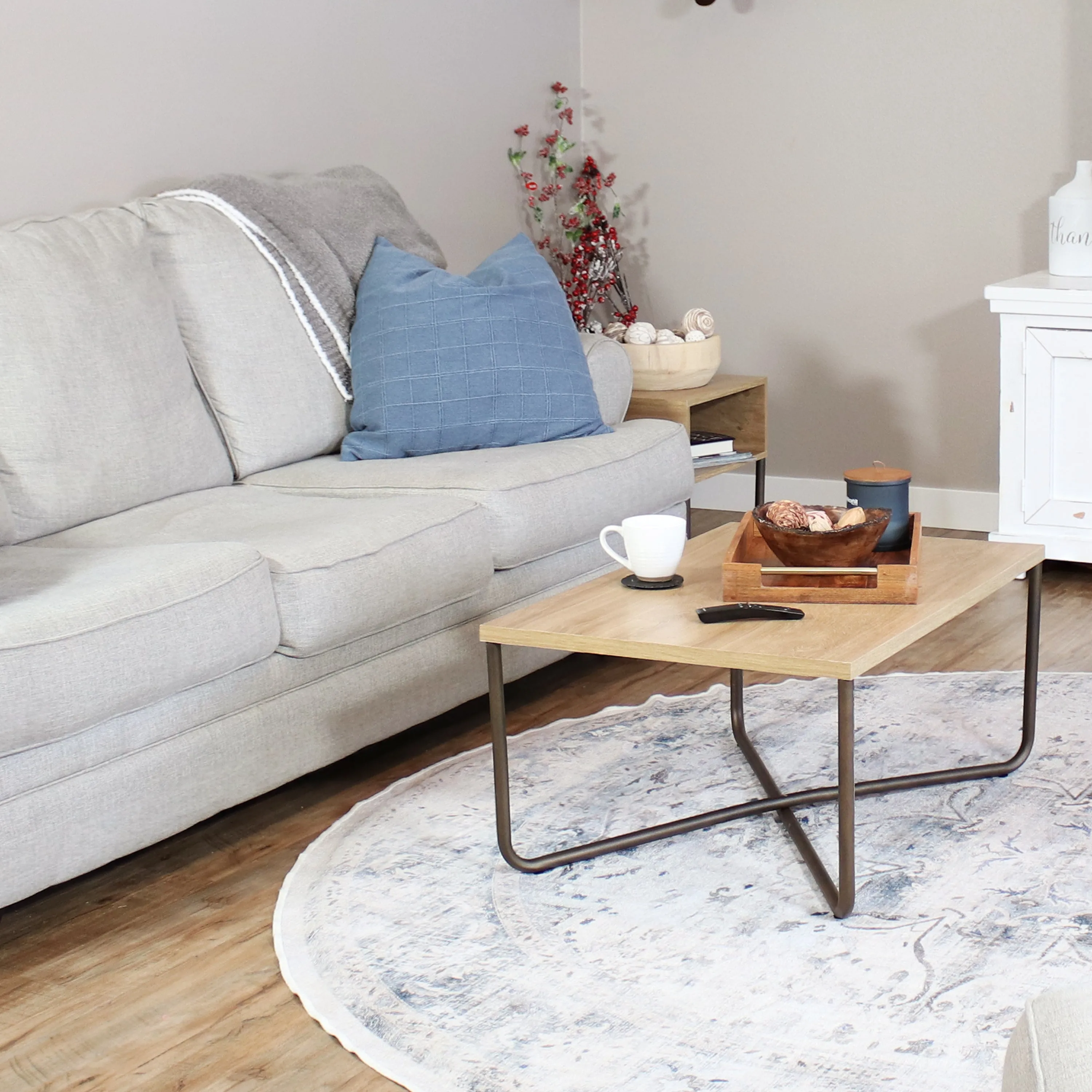 Sunnydaze Industrial Coffee Table with Cross Legs - Brown