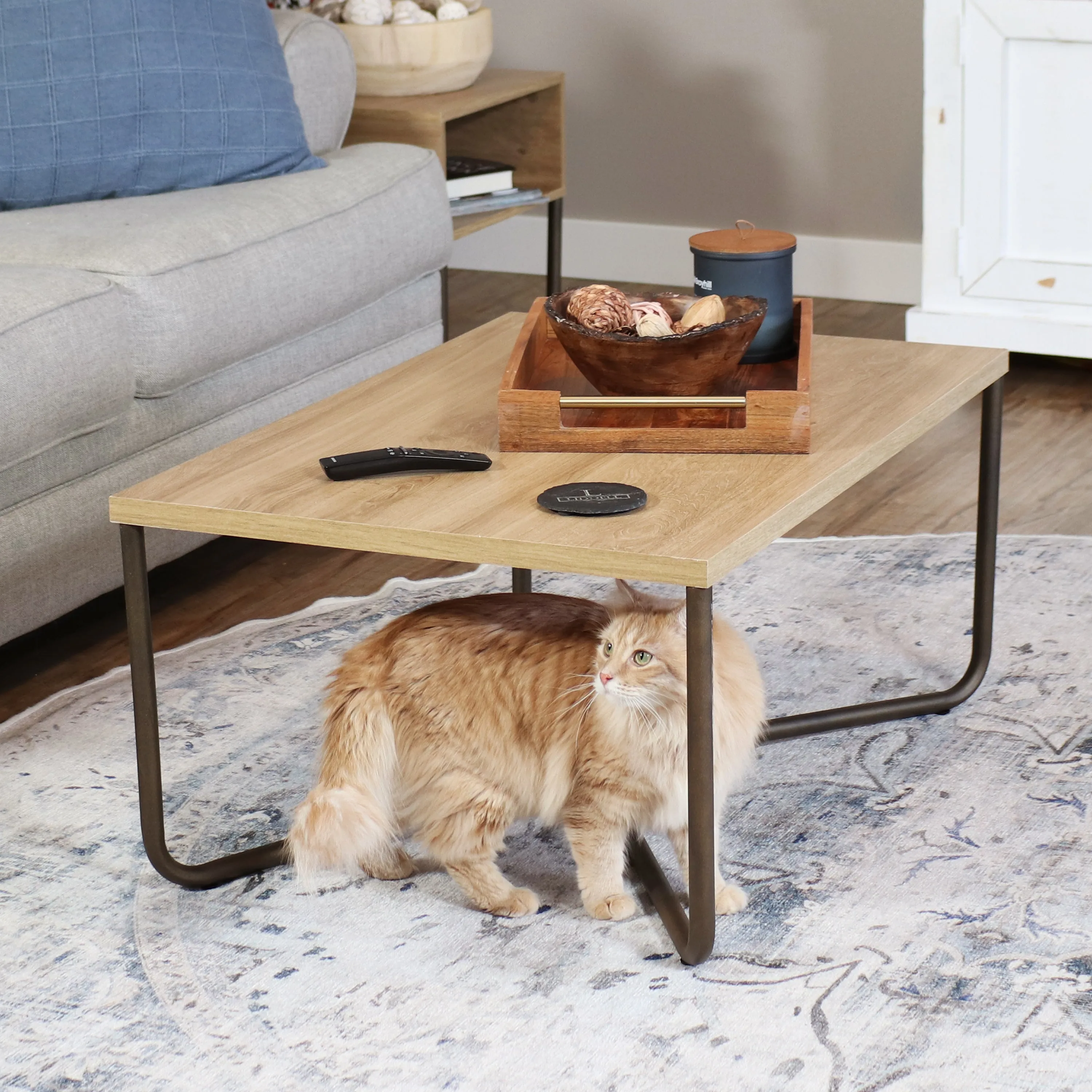 Sunnydaze Industrial Coffee Table with Cross Legs - Brown