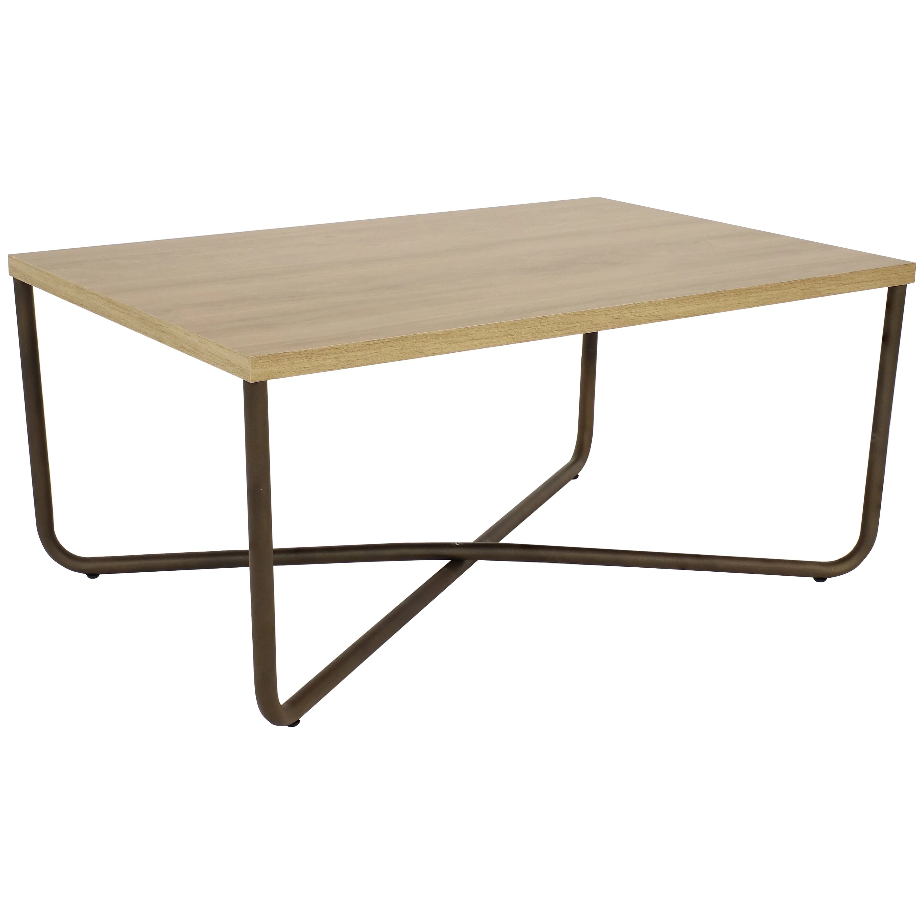 Sunnydaze Industrial Coffee Table with Cross Legs - Brown