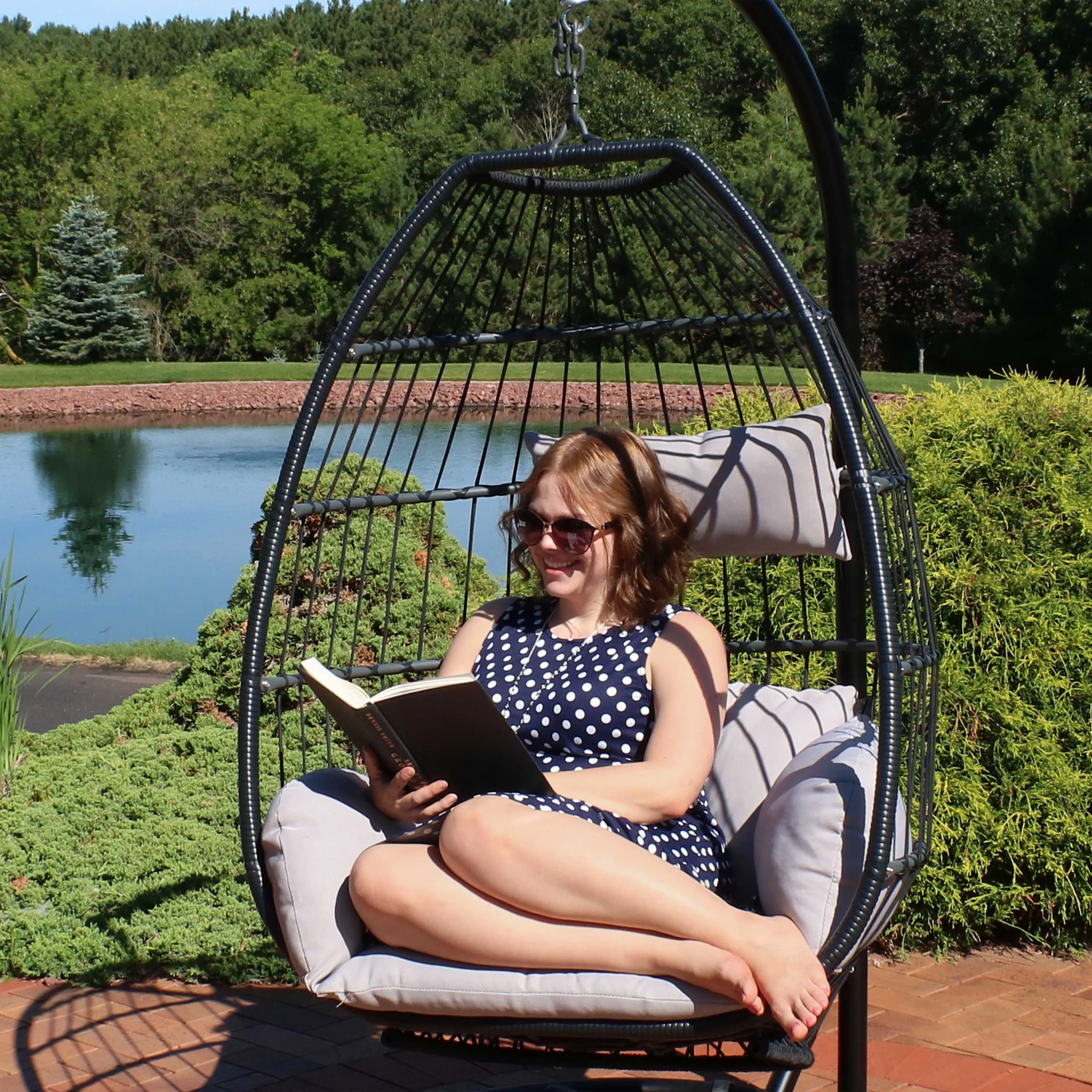 Sunnydaze Oliver Hanging Egg Chair with Seat Cushions - 48"