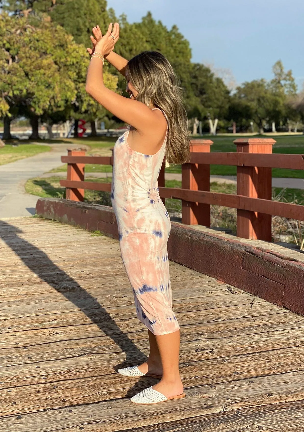 Sunset Tie Dye Micro Rib Tank Dress
